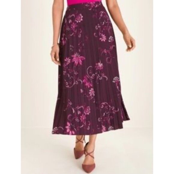 Chicos Design 0.5 or Size 6 Wine Pink Print Pleated Midi Skirt Lined NWT $119 - Picture 1 of 6